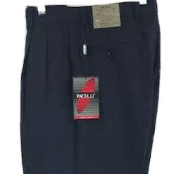 Poplin Fabric Pacelli 3pc Navy Suit CAMERON-10001 Classic Fit Pleated Pants Athletic Cut main image 1